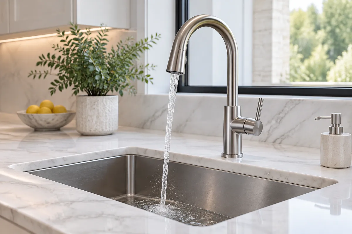 Kitchen faucet running into an undermount sink
